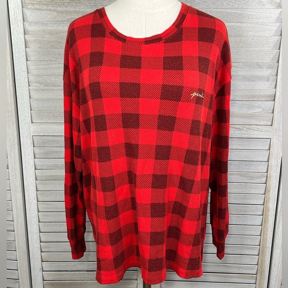 PINK VICTORIA'S SECRET Plaid Pajama Top Long Sleeves Red/Burgundy-XL - Picture 1 of 3
